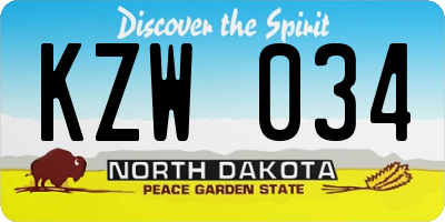 ND license plate KZW034