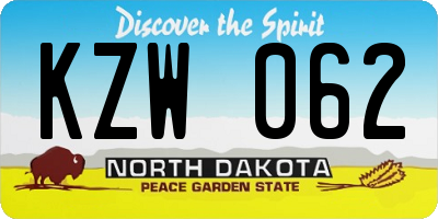 ND license plate KZW062