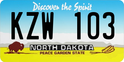 ND license plate KZW103