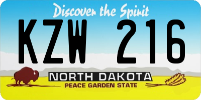 ND license plate KZW216