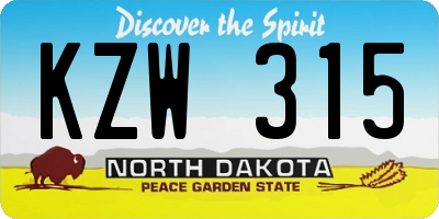 ND license plate KZW315