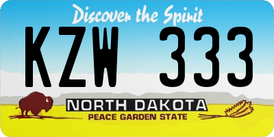 ND license plate KZW333