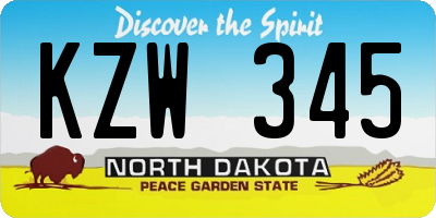 ND license plate KZW345