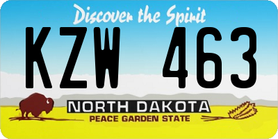 ND license plate KZW463