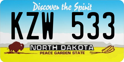 ND license plate KZW533