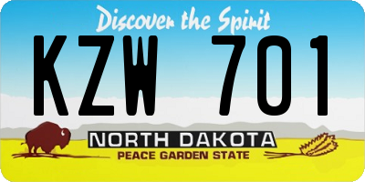ND license plate KZW701