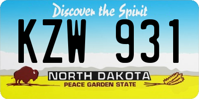 ND license plate KZW931