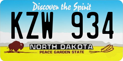 ND license plate KZW934