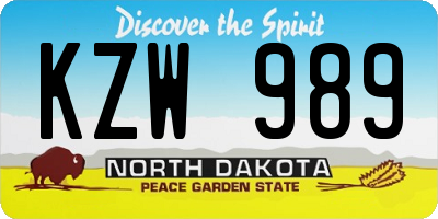 ND license plate KZW989