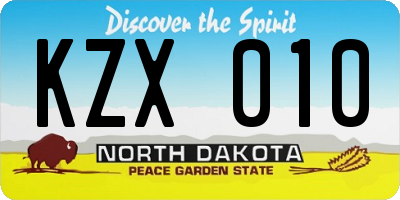 ND license plate KZX010