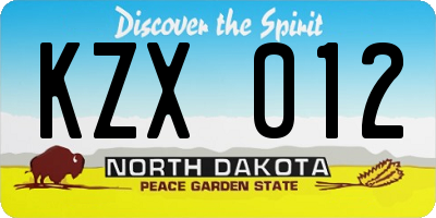 ND license plate KZX012