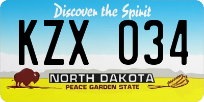 ND license plate KZX034