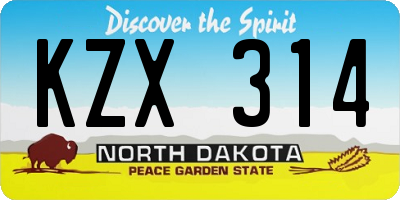 ND license plate KZX314