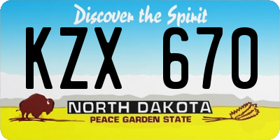 ND license plate KZX670