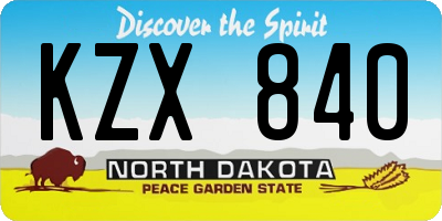 ND license plate KZX840