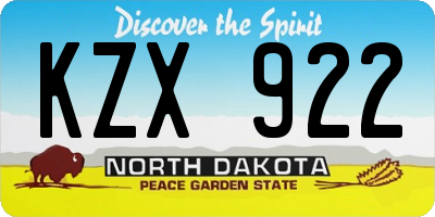 ND license plate KZX922