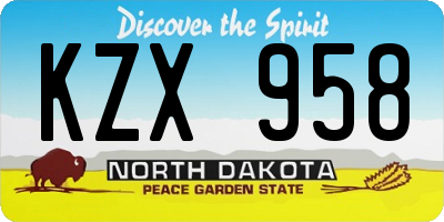 ND license plate KZX958