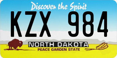 ND license plate KZX984