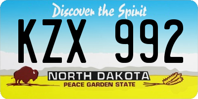 ND license plate KZX992