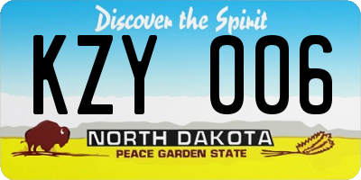 ND license plate KZY006