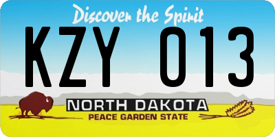 ND license plate KZY013