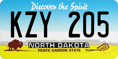 ND license plate KZY205