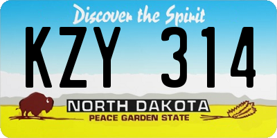 ND license plate KZY314