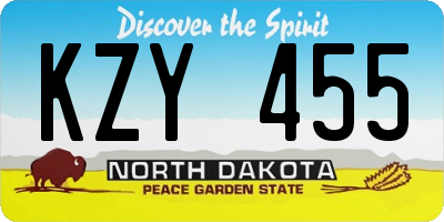 ND license plate KZY455