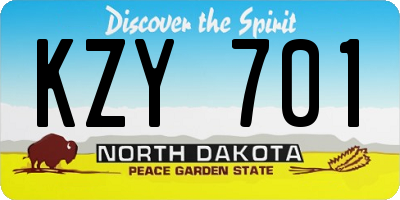 ND license plate KZY701