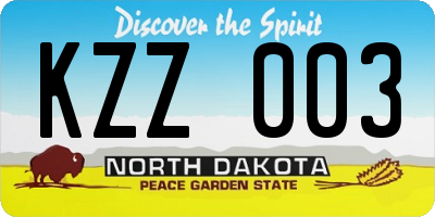 ND license plate KZZ003