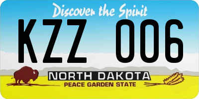ND license plate KZZ006