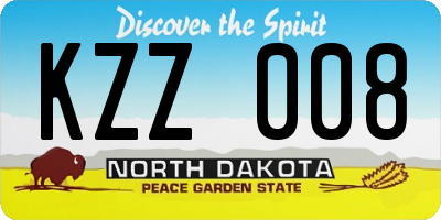 ND license plate KZZ008