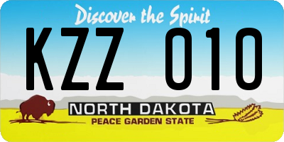 ND license plate KZZ010