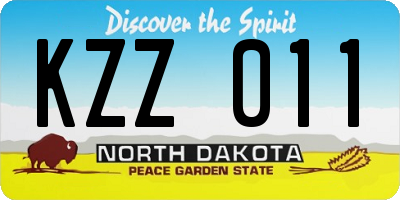 ND license plate KZZ011