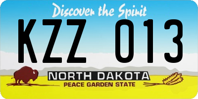 ND license plate KZZ013