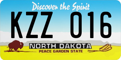 ND license plate KZZ016