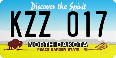 ND license plate KZZ017