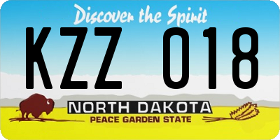 ND license plate KZZ018