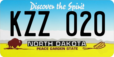 ND license plate KZZ020