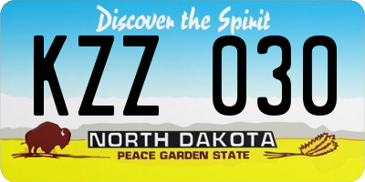 ND license plate KZZ030