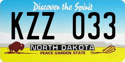 ND license plate KZZ033