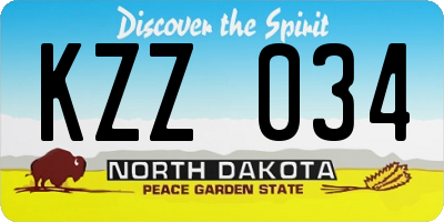 ND license plate KZZ034