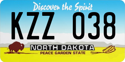 ND license plate KZZ038