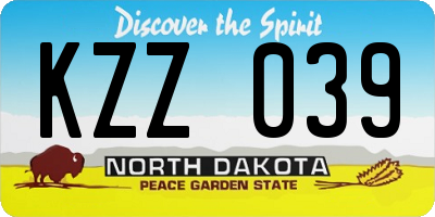 ND license plate KZZ039