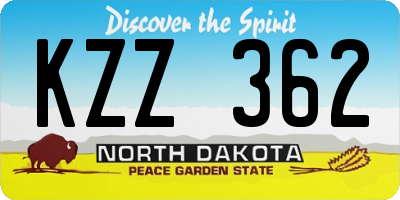 ND license plate KZZ362