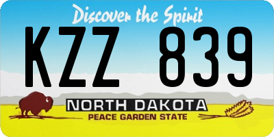 ND license plate KZZ839