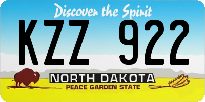 ND license plate KZZ922