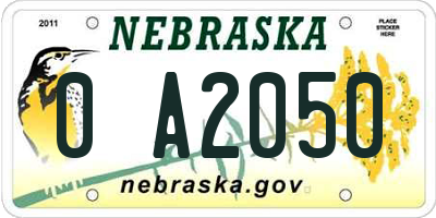NE license plate 0A2050