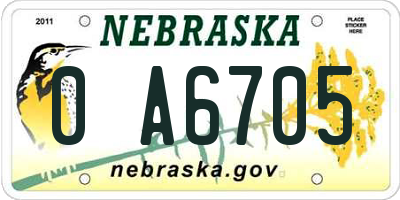NE license plate 0A6705