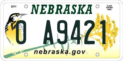 NE license plate 0A9421